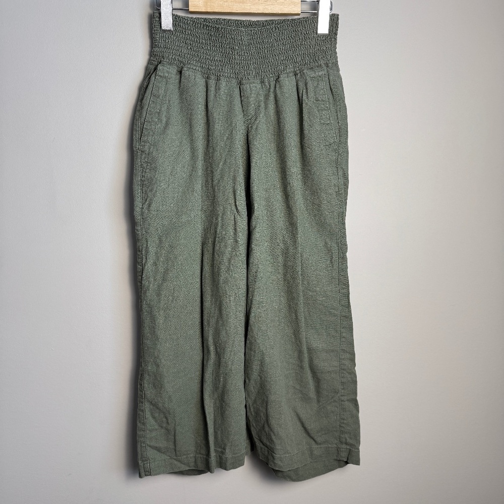 Old Navy MATERNITY Linen Blend Wide Leg Cropped Pants Olive Green Size XS Summer